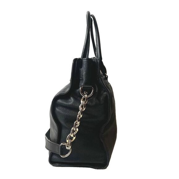 MICHAEL KORS Large Shoulder Bag Black Leather AP-1105 Gold Tone Hardware MK Lock - Picture 4 of 12